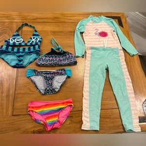 Assorted Kids' Swimsuits and Cover-up Robe - Rainbow and Aqua Set